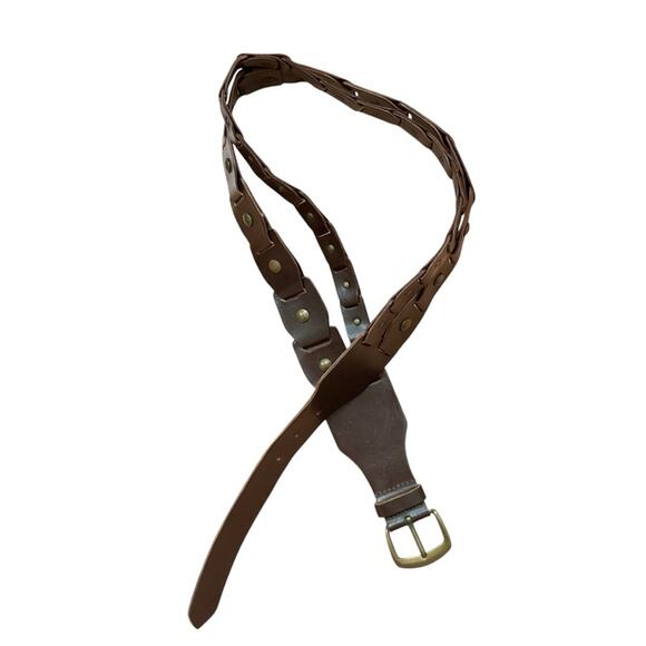 Vintage Wide Brown Leather Belt double - Picture 3 of 6